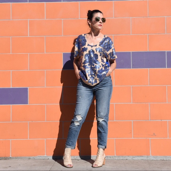 TRACY REESE For Target Blue Sequin Top Medium - Picture 12 of 13